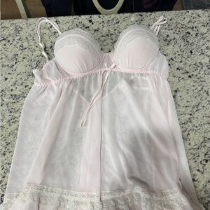 Elegant Pink Lace Trim Babydoll, XL